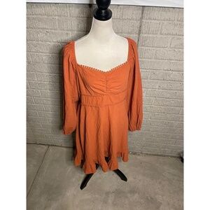 SHEIN‎ Orange Long Sleeve Sweetheart Neckline Ruffled Hem Mini Dress Size XL